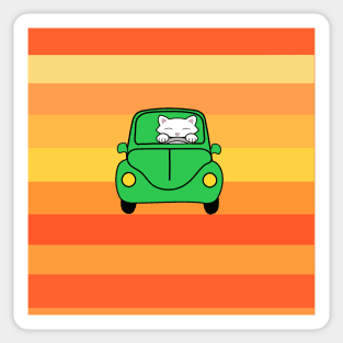 Cat driving a green retro car Sticker